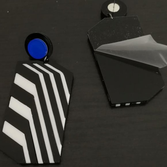 Stripe Drop Dangle Earrings Big Black White Acrylic Earrings - Picture 5 of 10